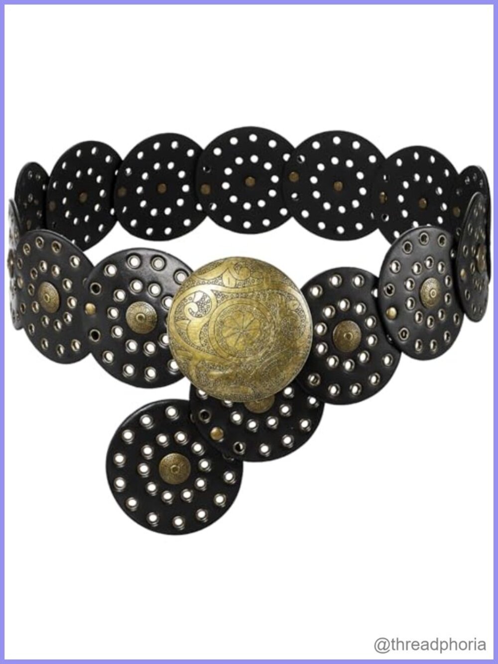 Wide Disc Belt PU Leather Hollow Out Round Vintage Western Waist Belt